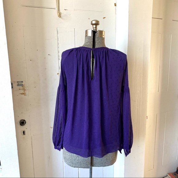 Michael Kors Purple Shimmer Cut Swiss Dot Peasant Top - Picture 9 of 15